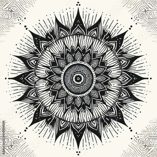 Intricate Mandala: A meticulously crafted mandala, radiating intricate patterns and artistic finesse, perfect for meditation, design, and spiritual exploration.