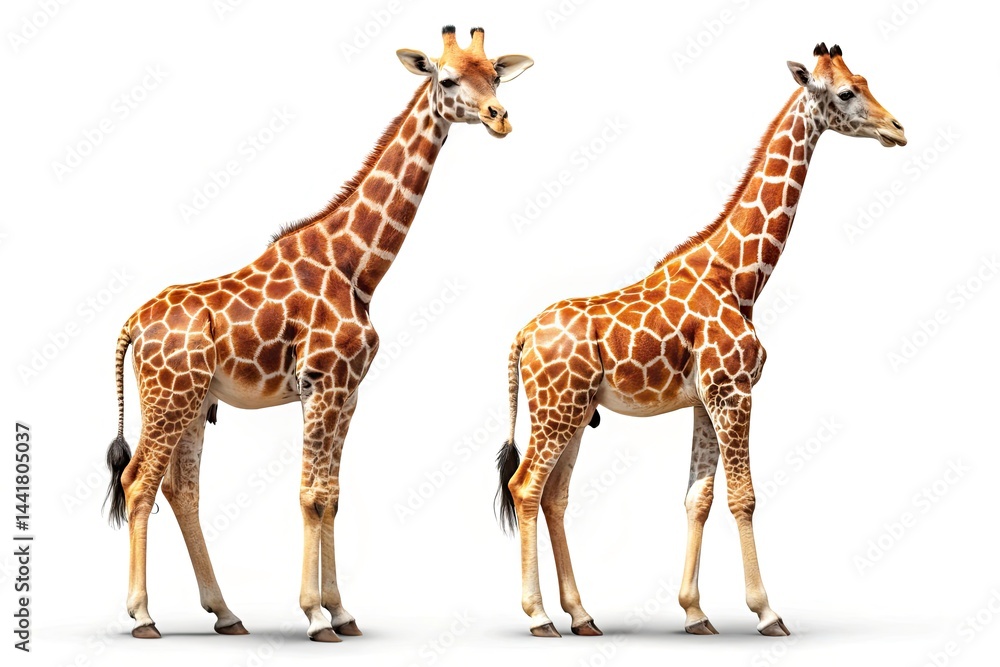 Fototapeta premium Giraffe White Background, Isolated Giraffe Photo, Wildlife Photography, Animal Image, Safari Animal, African Giraffe, High-Resolution Giraffe Picture, Stock Photo Giraffe