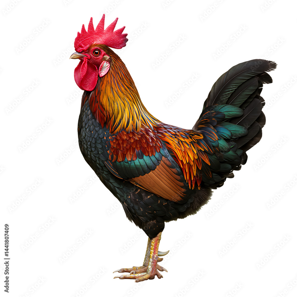 Fototapeta premium Rooster: A Colorful Image of a Farm Animal