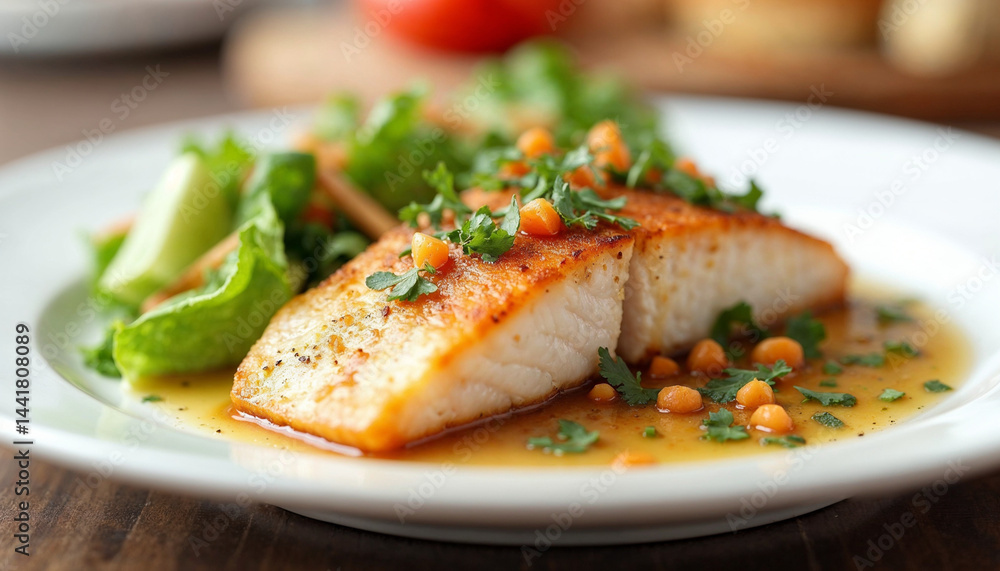 Fillet of fish and salad on a plate Fillet of fish and salad on a plate