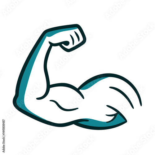 Flexed bicep showcasing strength and fitness in a simple and bold illustration