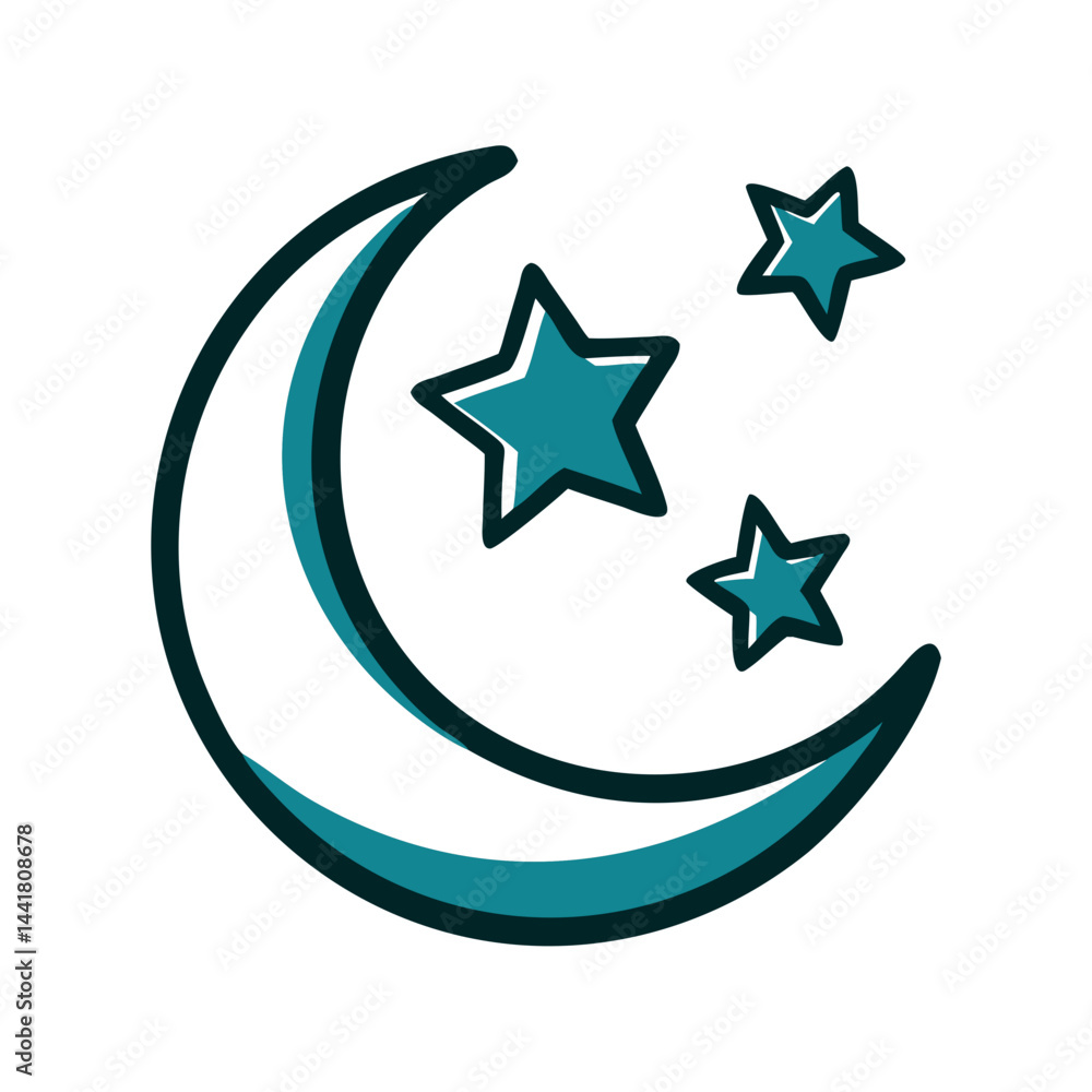 Moon and stars in a simple and artistic design, perfect for children's artwork or nighttime themes Moon and stars in a simple and artistic design, perfect for children's artwork or nighttime themes