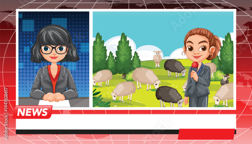 Animated News Broadcast with Reporter