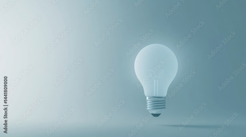 Illuminating Ideas: A Single Light Bulb on a Subtle Blue Background Illuminating Ideas: A Single Light Bulb on a Subtle Blue Background