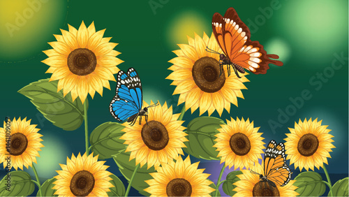 Colorful Butterflies Among Vibrant Sunflowers