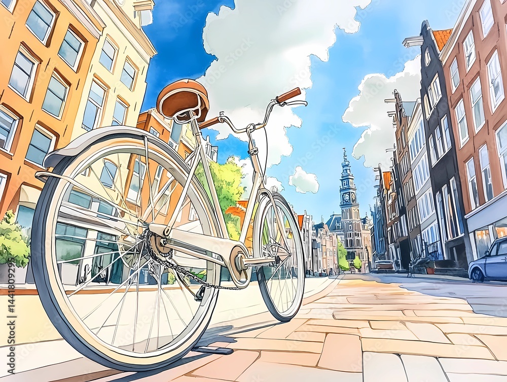 markers sketch style of Europe's transport structure : bike