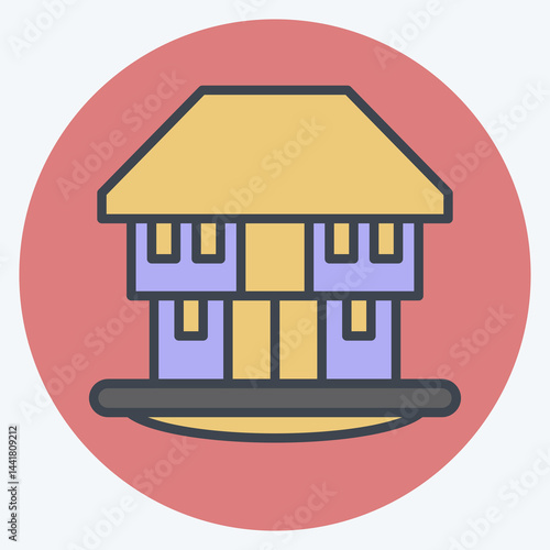 Icon Bungalow. related to House symbol. color mate style. design editable