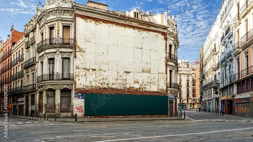 Empty billboard on a city street corner