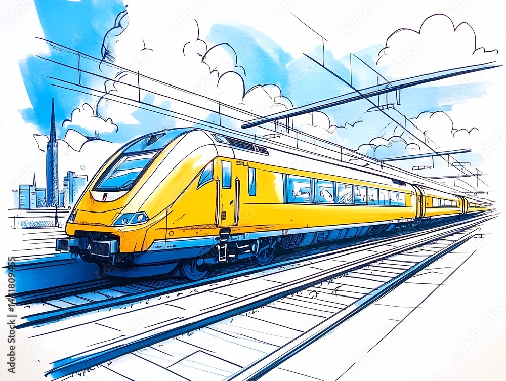 markers sketch style of Europe's transport structure : dutch train