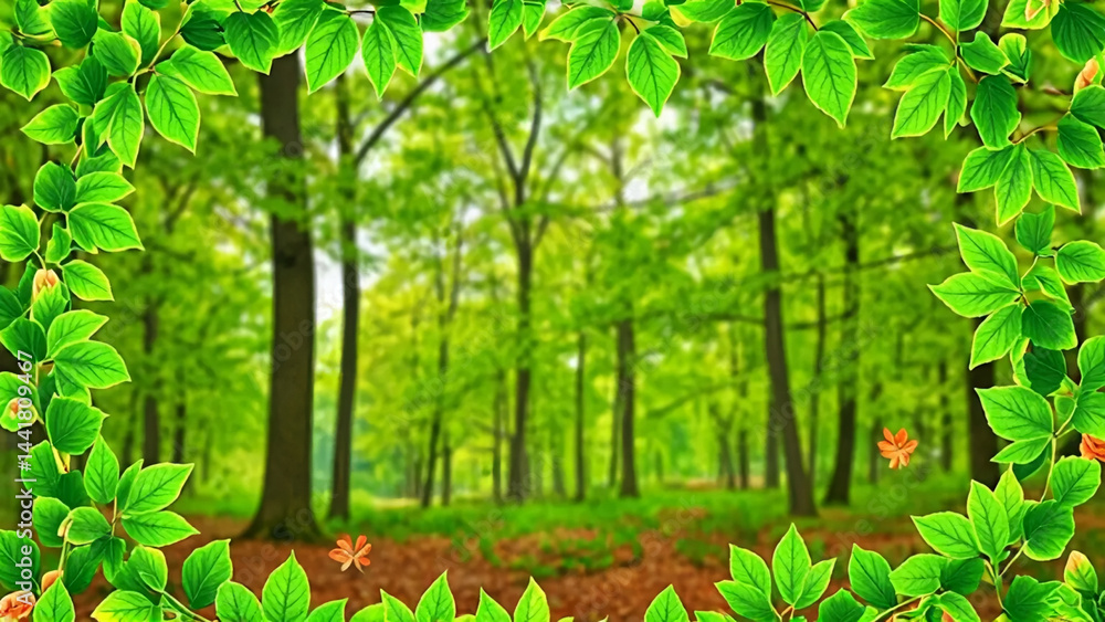 Fototapeta premium Verdant forest framed by lush foliage