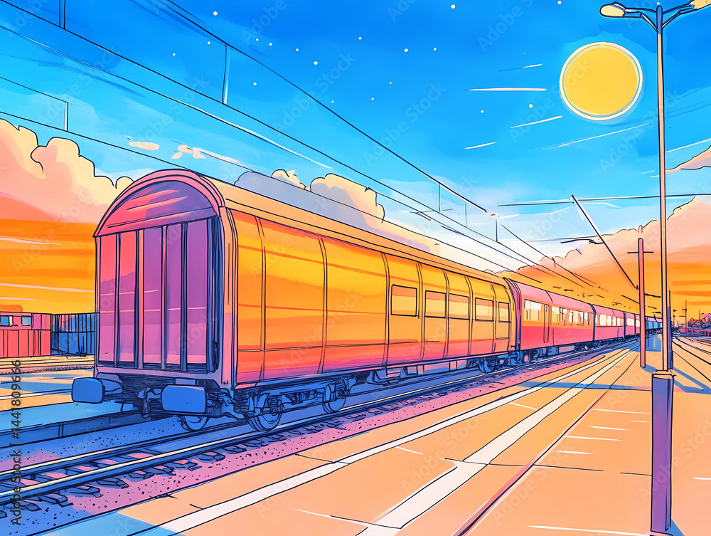 markers sketch style of Europe's transport structure : train