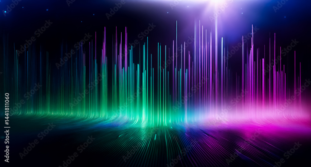 Abstract digital art depicting a vibrant, glowing cityscape at night. Vertical light streaks create a dynamic, futuristic atmosphere reflected on a glossy surface. Abstract digital art depicting a vibrant, glowing cityscape at night. Vertical light streaks create a dynamic, futuristic atmosphere reflected on a glossy surface.