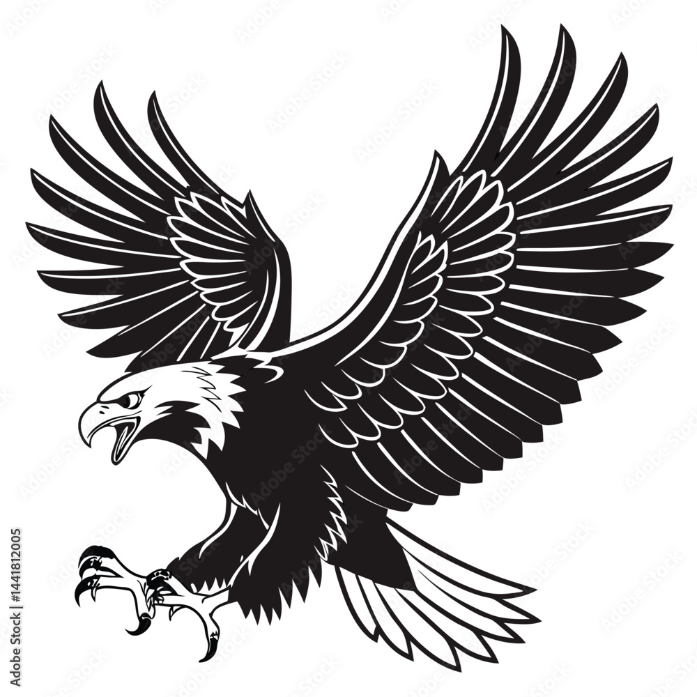 Fototapeta premium Powerful Black and White Eagle in Flight Design