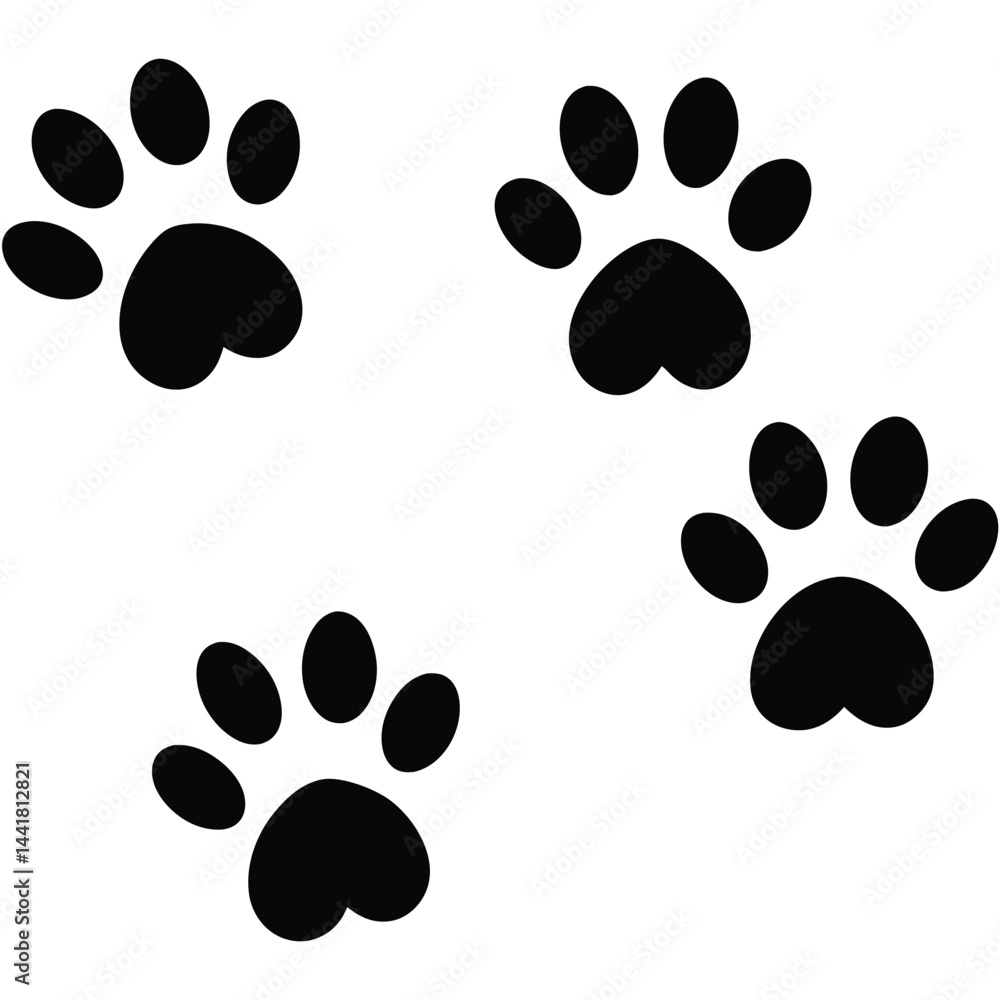 Fototapeta premium Four Black Paw Prints with Heart-Shaped Pads