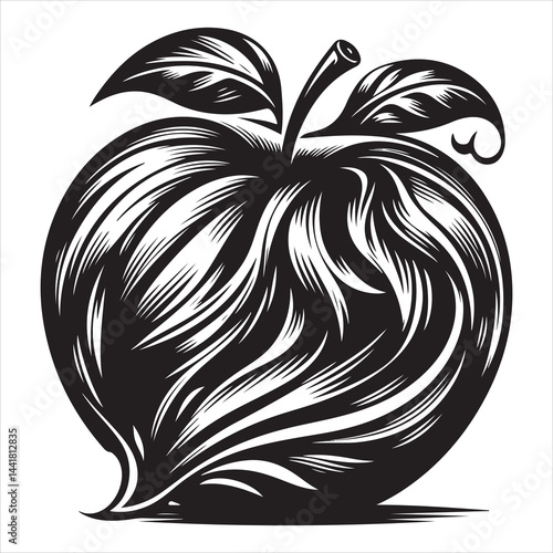 a fresh apple fruit vector silhouette, vector black color silhouette, isolated white background 