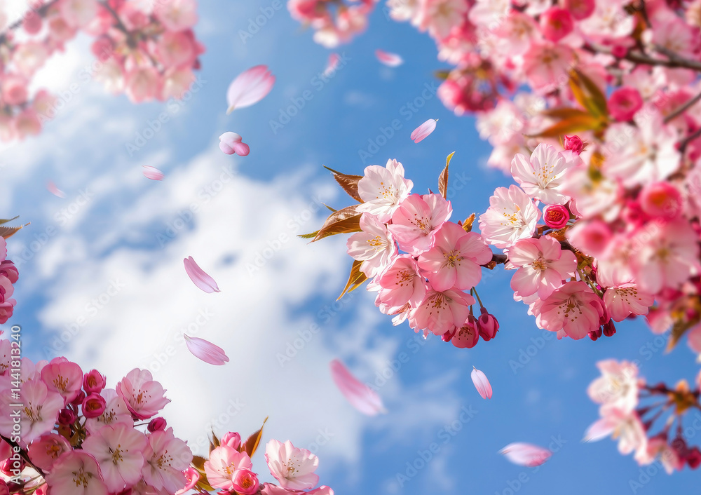 Cherry Blossom Petals Falling in Spring