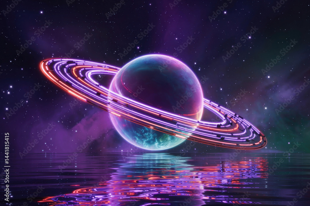 Purple Planet with Rings