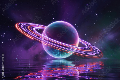 Purple Planet with Rings