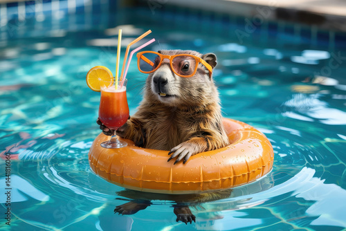 Obraz na płótnie Animal Enjoying a Pool Drink w salonie