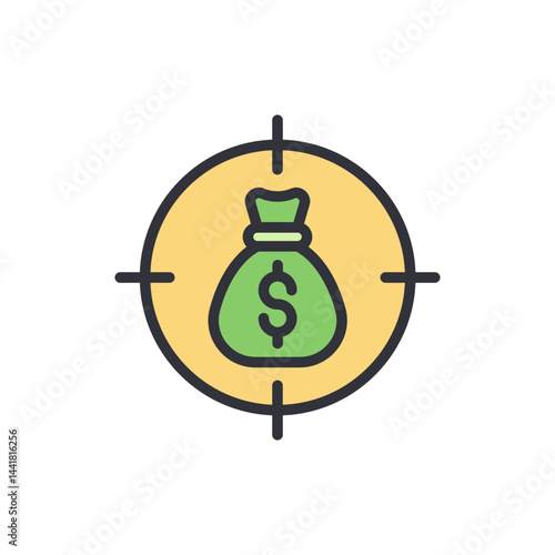 Target budget colored icons, minimalist vector illustration ,simple transparent graphic element .Isolated on white background