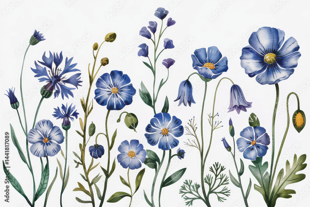 Blue Flower Bouquet Illustration