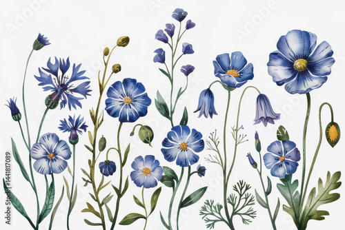 Obraz na płótnie Blue Flower Bouquet Illustration w salonie