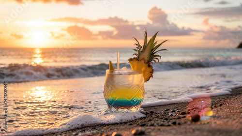 Obraz na płótnie Tropical Cocktail on the Beach at Sunset w salonie