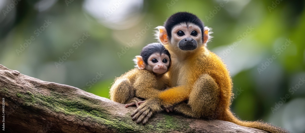 Fototapeta premium Monkeys hugging on jungle branch