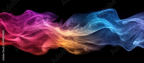 Colorful smoke wave, dark background, design element