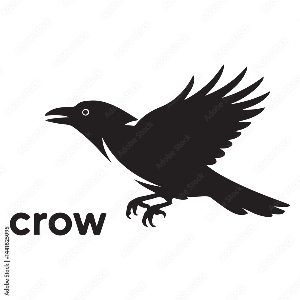 Fototapeta premium Crow bird Vector Black silhouettes, Simple Design vector icon with white background