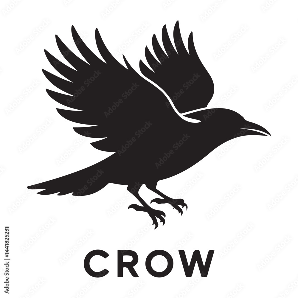 Fototapeta premium Crow bird Vector Black silhouettes, Simple Design vector icon with white background