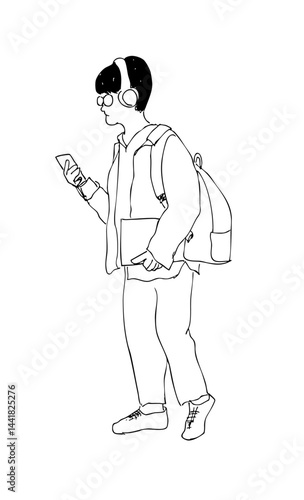 a schoolboy wearing headset
