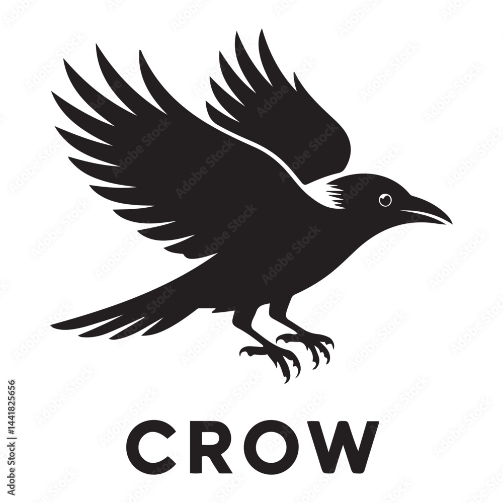 Fototapeta premium Crow bird Vector Black silhouettes, Simple Design vector icon with white background