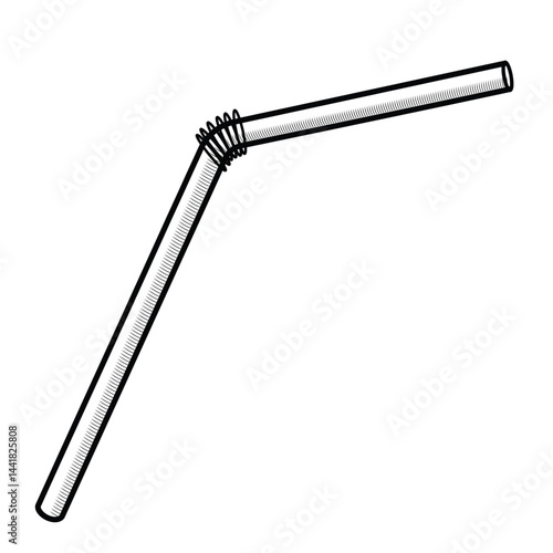 Cocktail straw vector illustration in sketch style. Hand drawn image line art black and white for drinks design. Retro engraving