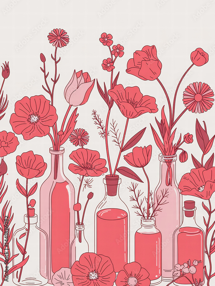 Hand-drawn Flower Vases and Floral Illustrations
