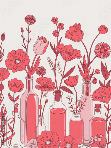 Obraz na płótnie Hand-drawn Flower Vases and Floral Illustrations w salonie