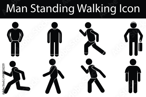 Man Standing Walking Running Icon Set Person Activity Silhouettes Vector Illustration.eps