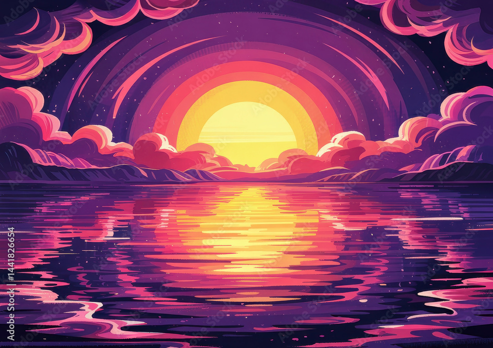 Vibrant Sunset Reflection Over Calm Water