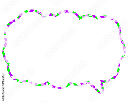 ステンドグラス風吹き出し　三角形模様　細長い雲形
