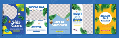Editable summer sale print flyer or poster template set. promotional a4 size advertising for summer tropical background bundle, summer beach party invitation leaflet, brochure cover design pack