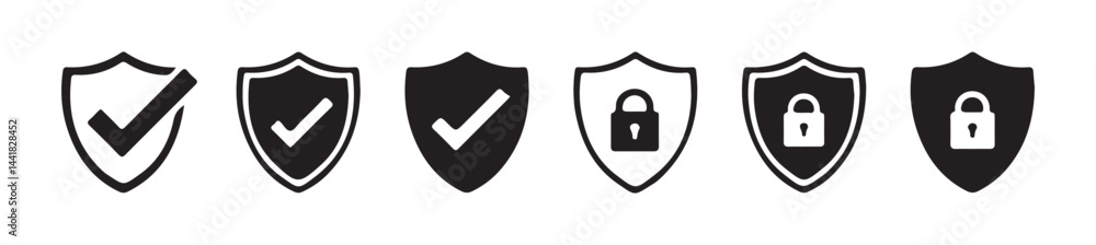 security shield icon set. shield checkmark and shield lock icon for app, ui and website. Vector Illustration Eps 10 security shield icon set. shield checkmark and shield lock icon for app, ui and website. Vector Illustration Eps 10