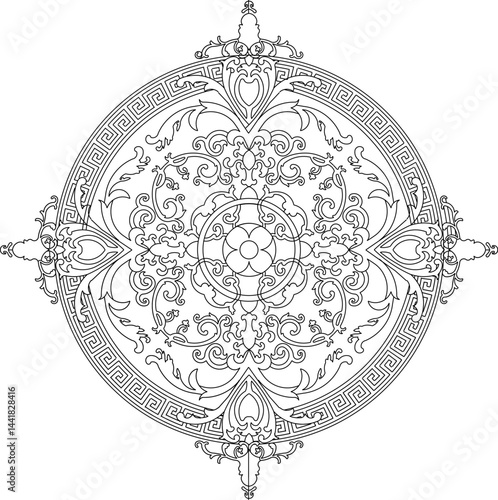 Vector sketch illustration silhouette design frame background pattern carving decoration classic vintage floral natural