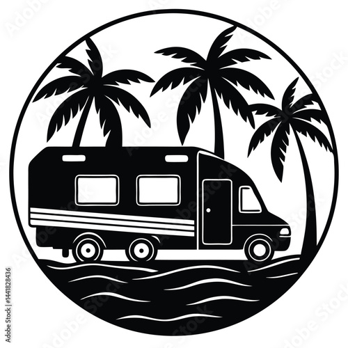 Camping Vehicle RV, camper van, trailer, roof tent vector Silhouette illustration 