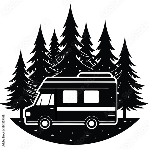Camping Vehicle RV, camper van, trailer, roof tent vector Silhouette illustration 