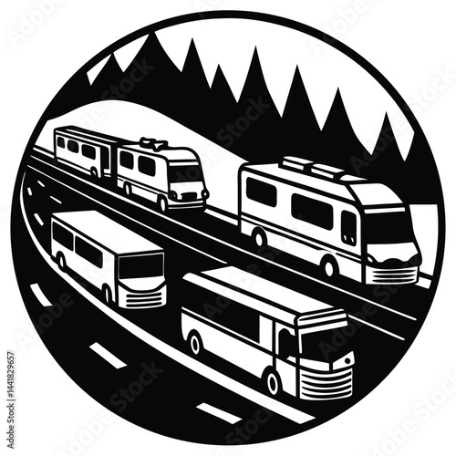 Camping Vehicle RV, camper van, trailer, roof tent vector Silhouette illustration 