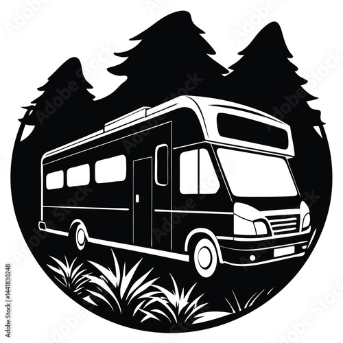 Camping Vehicle RV, camper van, trailer, roof tent vector Silhouette illustration 