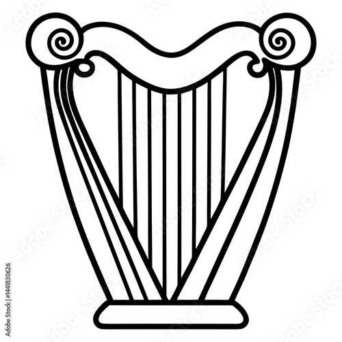 Intricate Harp with Heart Details – Fine Line Art