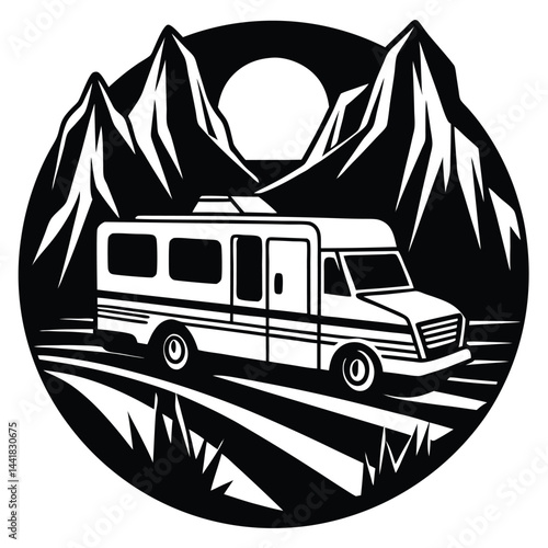 Camping Vehicle RV, camper van, trailer, roof tent vector Silhouette illustration 