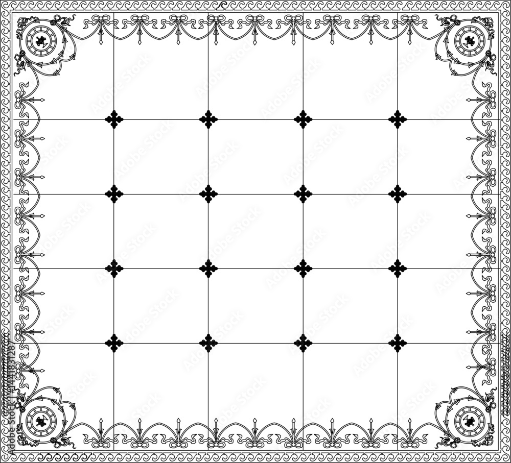 Fototapeta premium Vector sketch illustration silhouette design background pattern carving decoration classic vintage