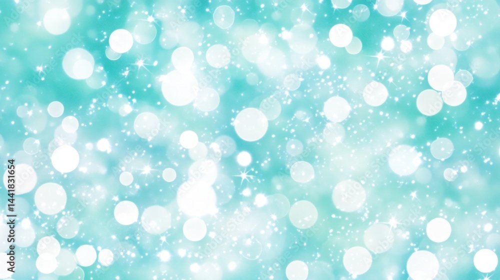 Festive, light-filled bokeh display in teal and white.